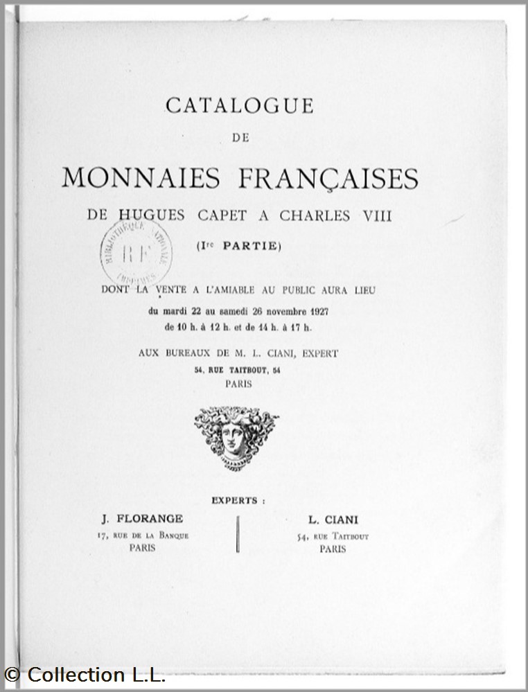 1927∼ Florange & Ciani - Catalogue de Monnaies Françaises de Hugues Capet à Charles VIII livres ouvrages 1927 florange ciani catalogue de monnaies francaises de hugues capet a charles viii