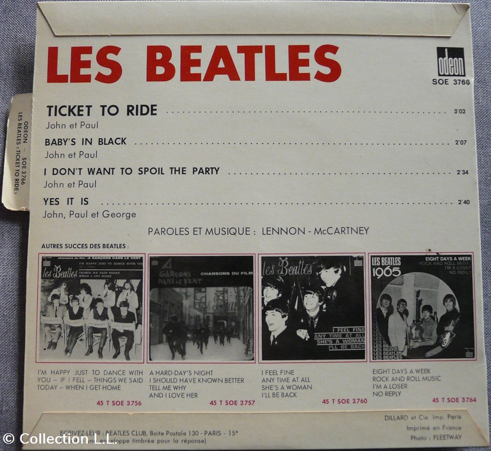 1965∼SOE 3766∼Ticket to ride musique instruments disques vinyles disque tours 1965 soe 3766 ticket to ride
