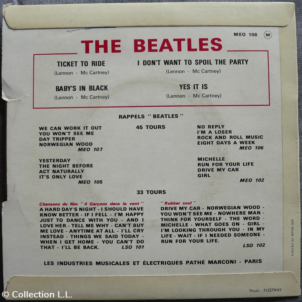 1966∼MEO 108∼Ticket to ride musique instruments disques vinyles disque tours 1966 meo 108 ticket to ride
