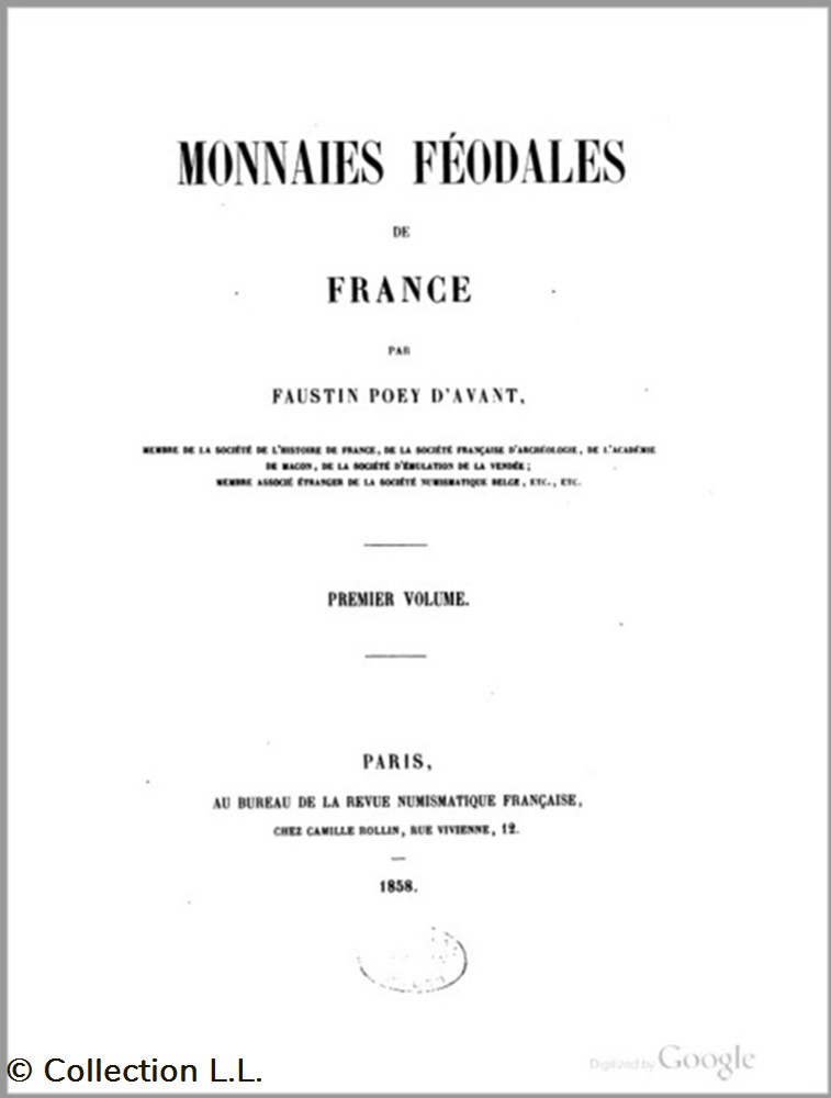 livres ouvrages 1858 poey avant monnaies feodales de france