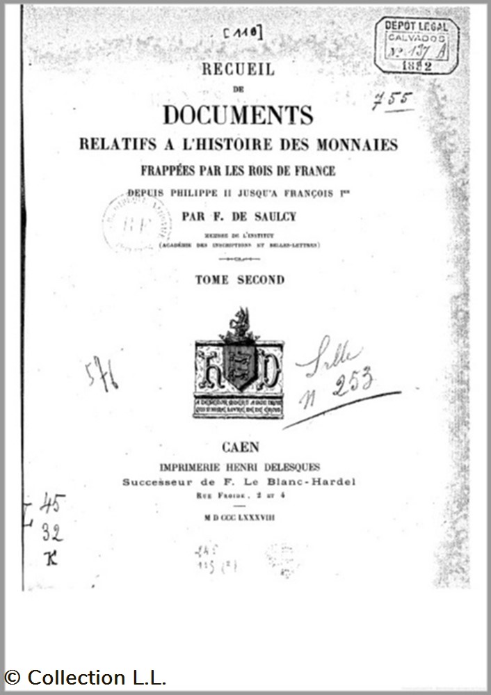 1888∼ de Saulcy - Recueil de Documents Relatifs à l'Histoire des Monnaies livres ouvrages 1888 de saulcy recueil de documents relatifs a histoire des monnaies