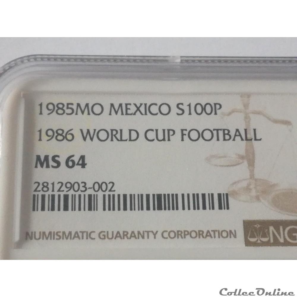 monnaies mexique 100 pesos 1985 coupe du monde 1986 ngc ms64