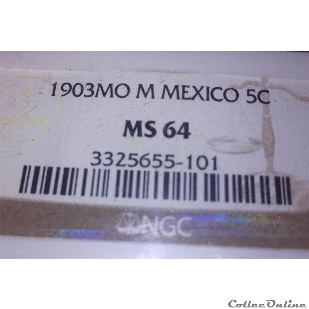 5 Centavos 1903 MO M NGC MS64 3 monnaies monde mexique 5 centavos 1903 mo m ngc ms64