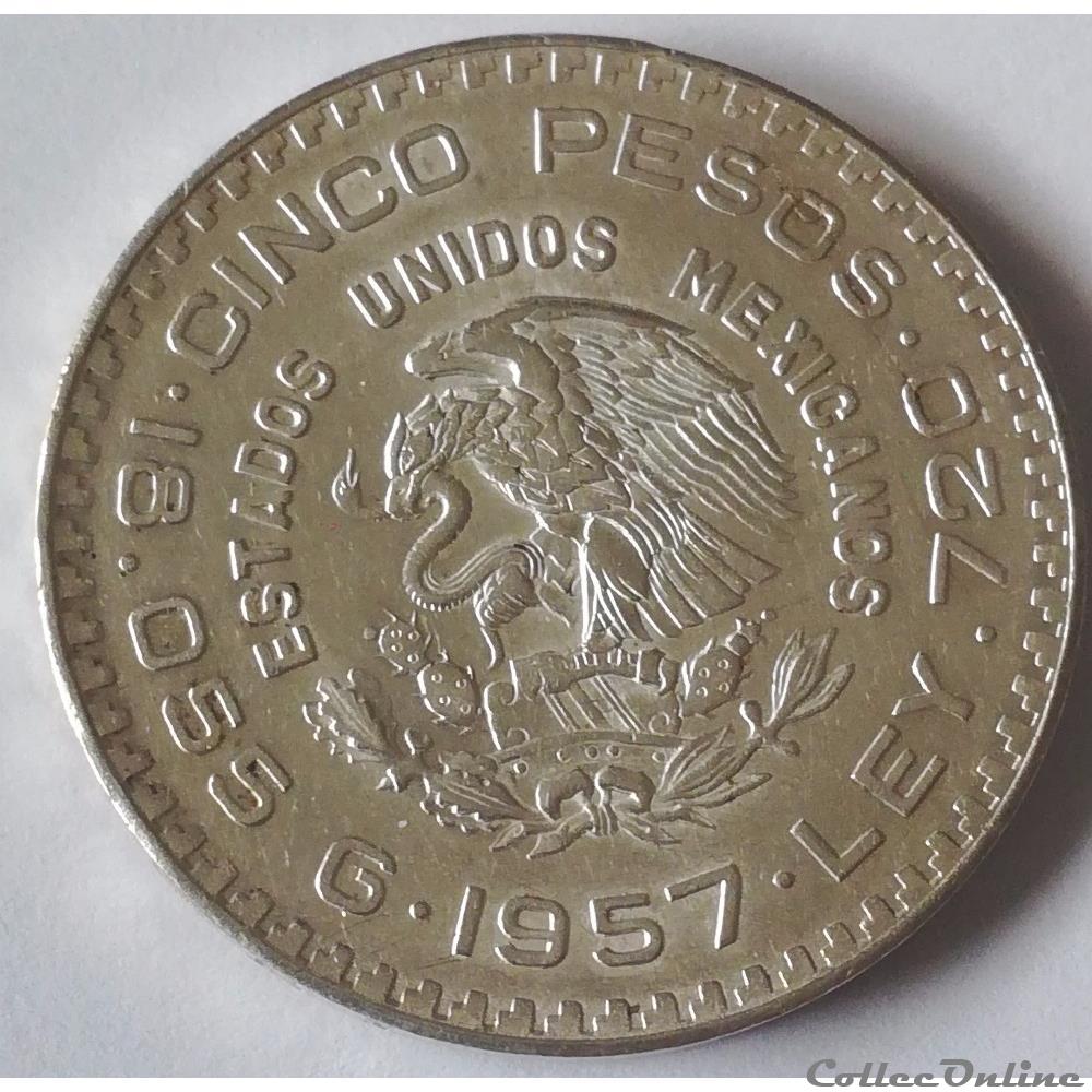 5 PESOS 1957 CENTENARIO CONSTITUTION monnaie monde mexique 5 pesos 1957 centenario constitution