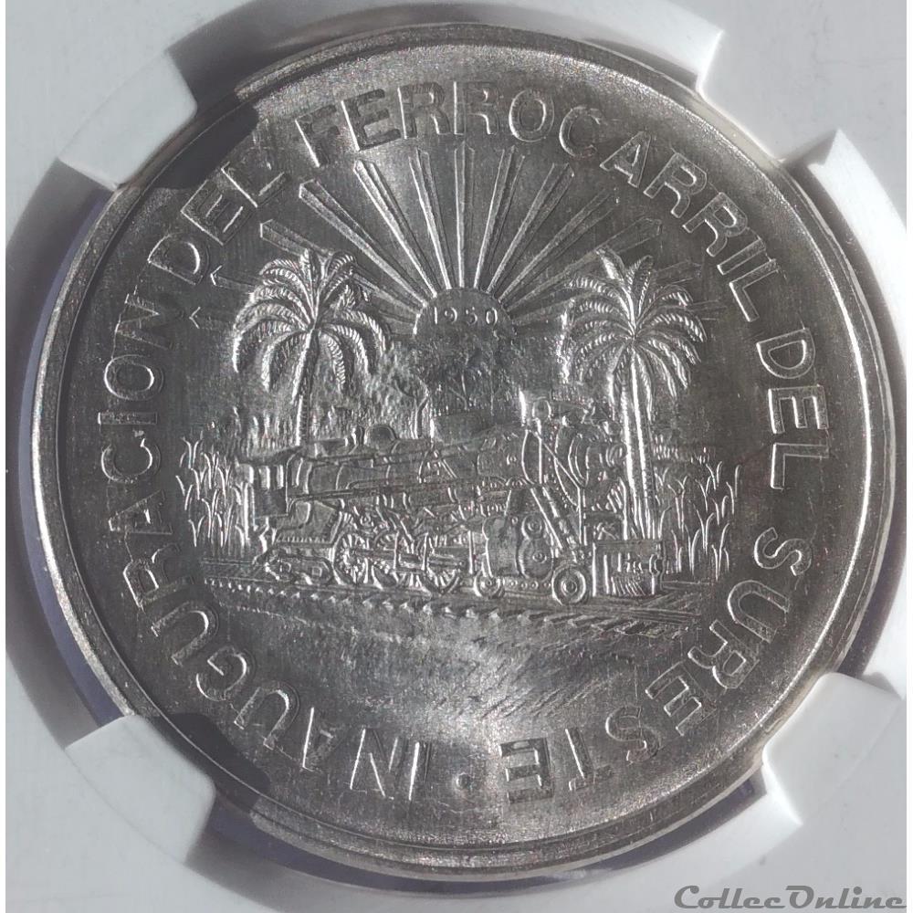 5 Pesos 1950 Southern Railroad Commemoration NGC MS64 monnaies monde mexique 5 pesos 1950 southern railroad commemoration ngc ms64