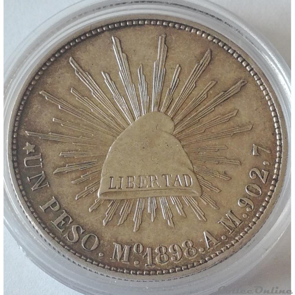 1 Peso 1898 aigle / bonnet phrygien et rayons Mexico monnaies monde mexique 1 peso 1898 aigle bonnet phrygien et rayons mexico