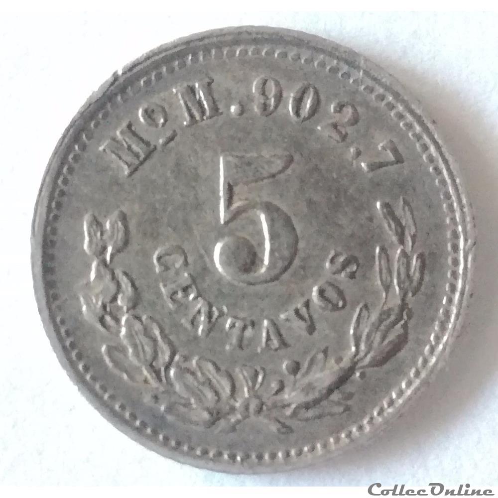 monnaies monde mexique 5 centavos 1891