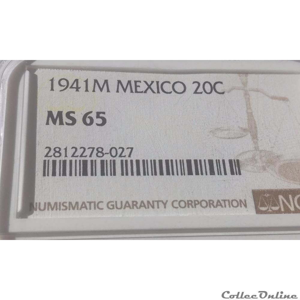 20 Centavos 1941 Mo NGC MS65 3 monnaies monde mexique 20 centavos 1941 mo ngc ms65