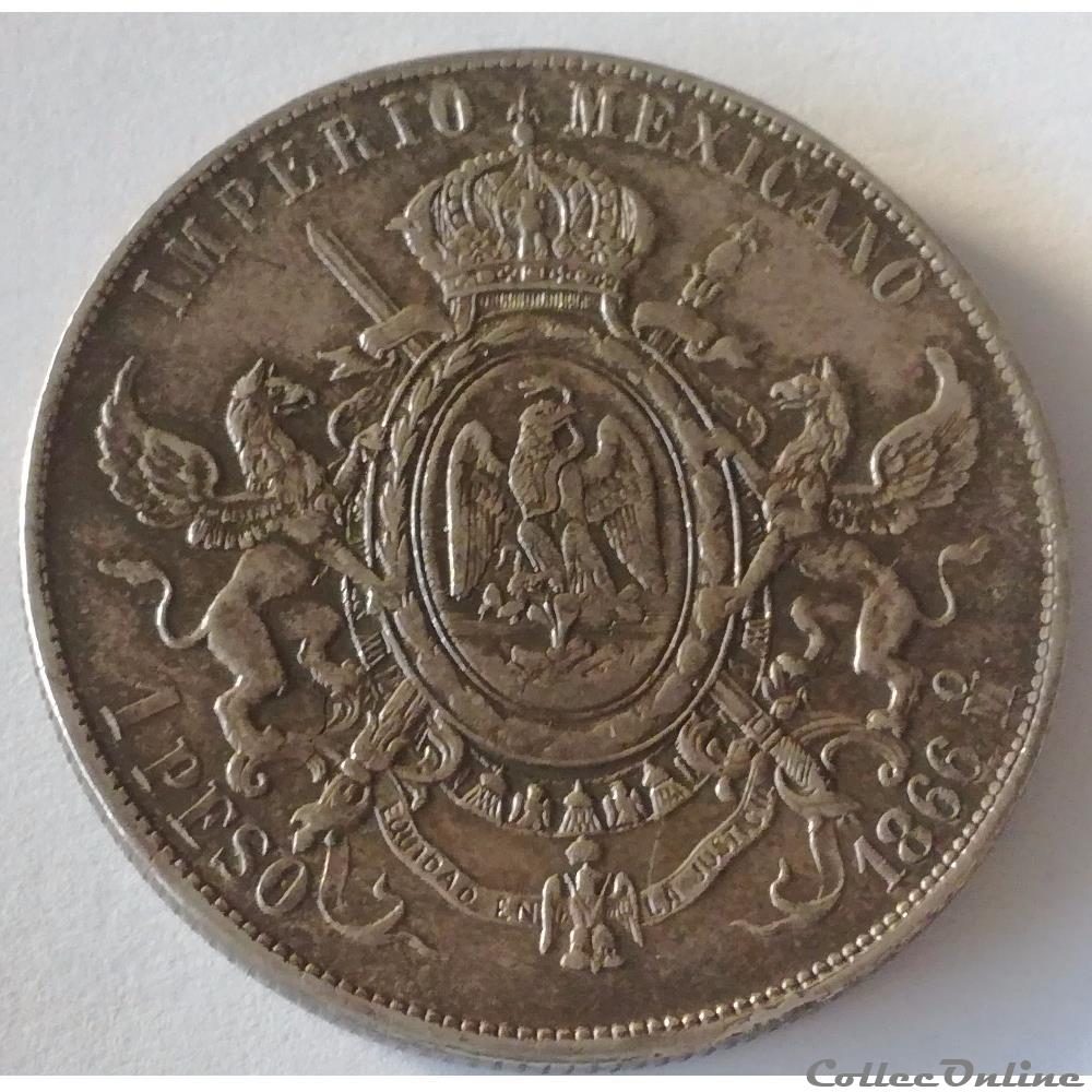 1 Peso 1866 Maximilien 1er GENI AU58 2 monnaies monde mexique 1 peso 1866 maximilien 1er geni au58