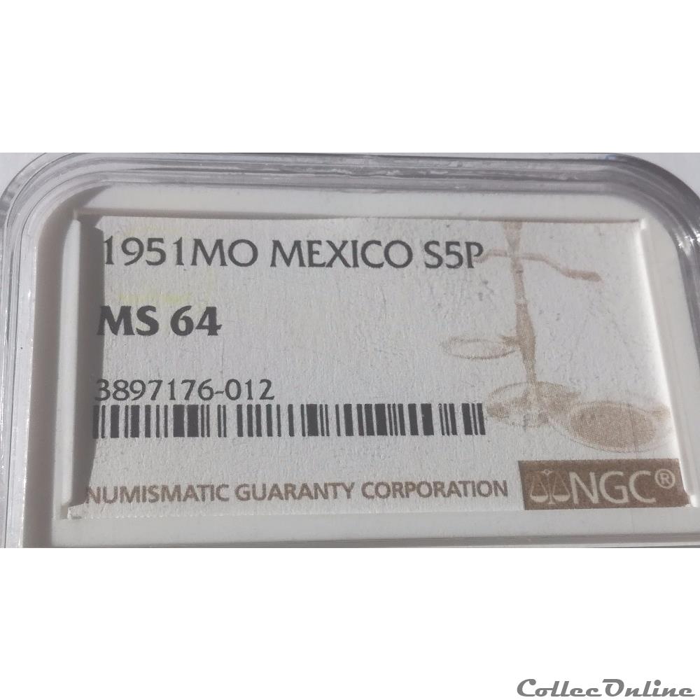 5 Pesos 1951 Hidalgo Mo NGC MS 64 3 monnaies monde mexique 5 pesos 1951 hidalgo mo ngc ms 64