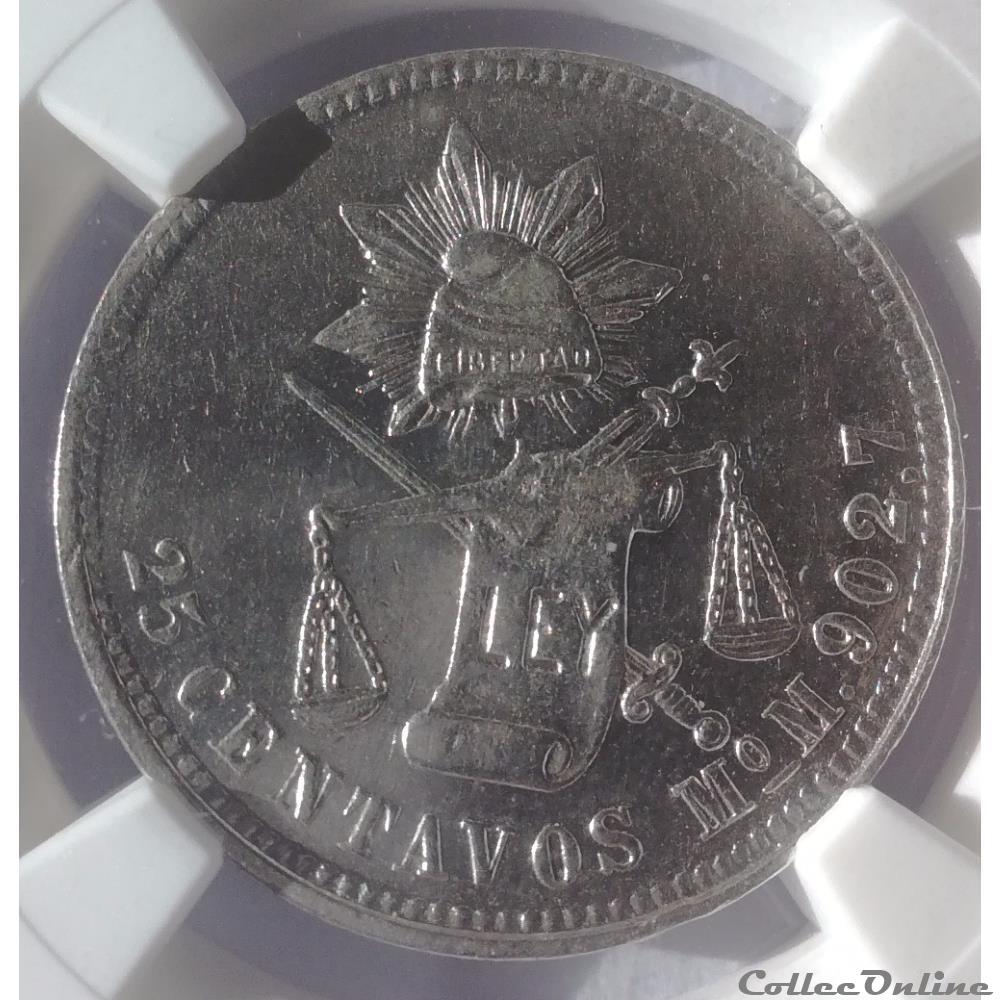 monnaies monde mexique 25 centavos 1886 mo ngc au55