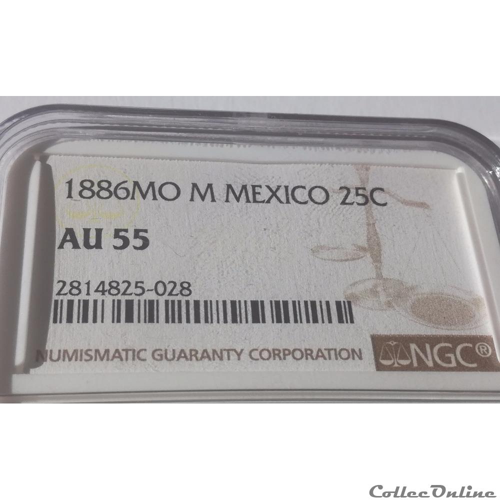 monnaies monde mexique 25 centavos 1886 mo ngc au55