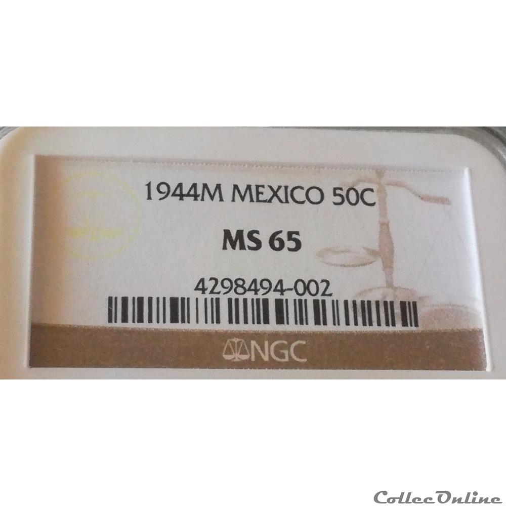 monnaies monde mexique 50 centavos 1944 m mexico ngc ms65