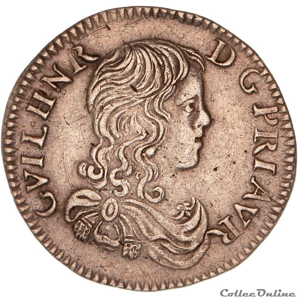 GUILLAUME-HENRI DE NASSAU Douzième d'écu GENI XF45 4 monnaies europe medievale france feodales guillaume henri de nassau douzieme ecu geni xf45