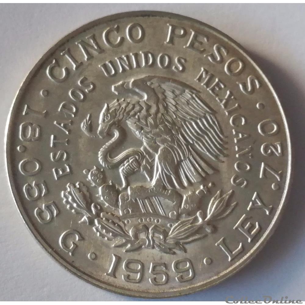 monnaie monde mexique 5 pesos 1959 caranza