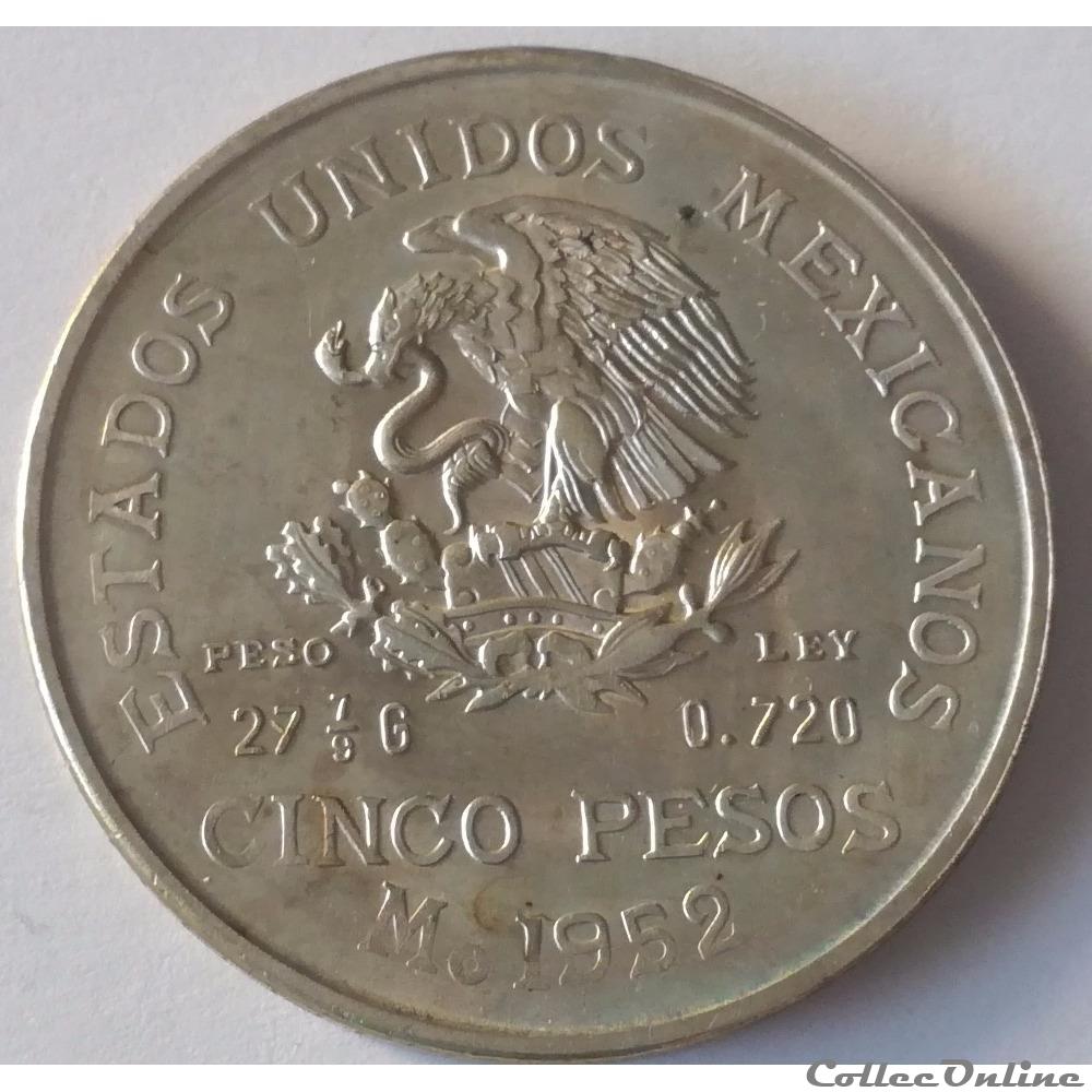 5 PESOS 1952 HIDALGO monnaie monde mexique 5 pesos 1952 hidalgo