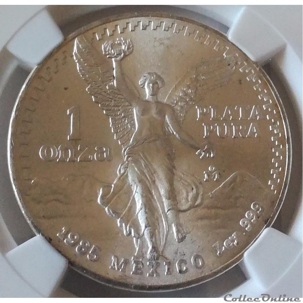 monnaies monde mexique 1 once 1985 mo mexico silver 999 pure libertad ngc ms66