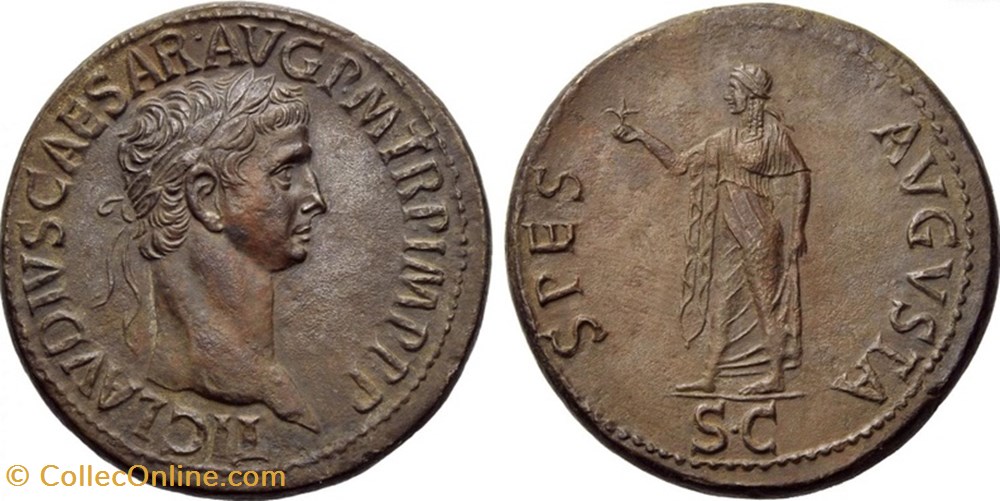 sesterce de Claude SPES AVGVSTA monnaies antiquite jc ap romaines republicaines imperiales sesterce de claude spes avgvsta