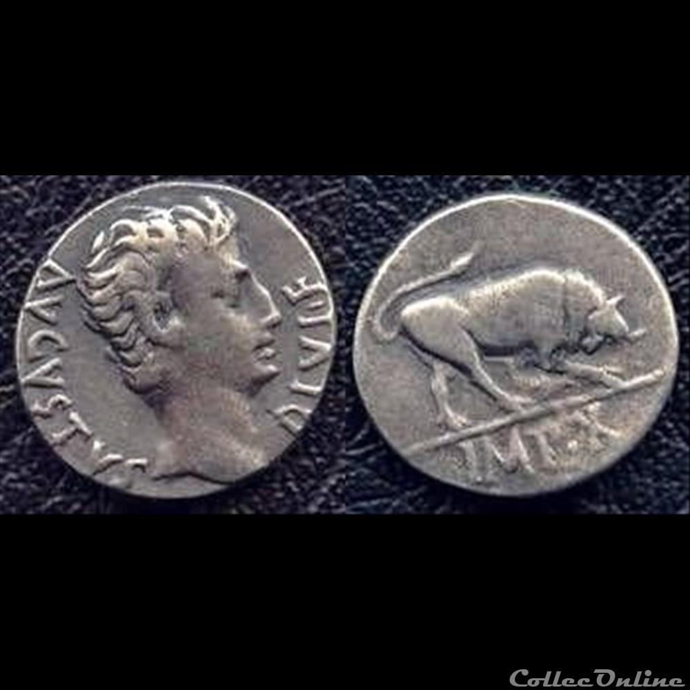 Auguste - Denier - IMP X au taureau monnaie antique romaine auguste denier imp x au taureau
