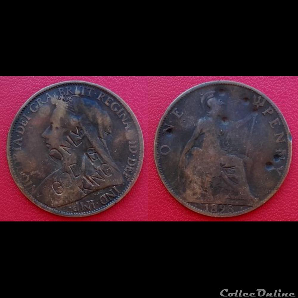 1 Penny Britannique Victoria Contremarquée "ONLY GOD IS MY KING" monnaie monde royaume uni 1 penny britannique victoria contremarquee only god is my king