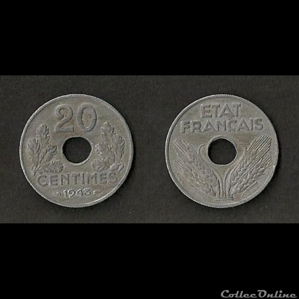 20 Cts Etat Français 1943 (Poids Lourd) monnaie france moderne 20 cts etat francais 1943 poids lourd