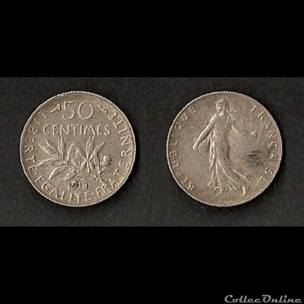 monnaie france moderne 50 cts semeuse argent 1913