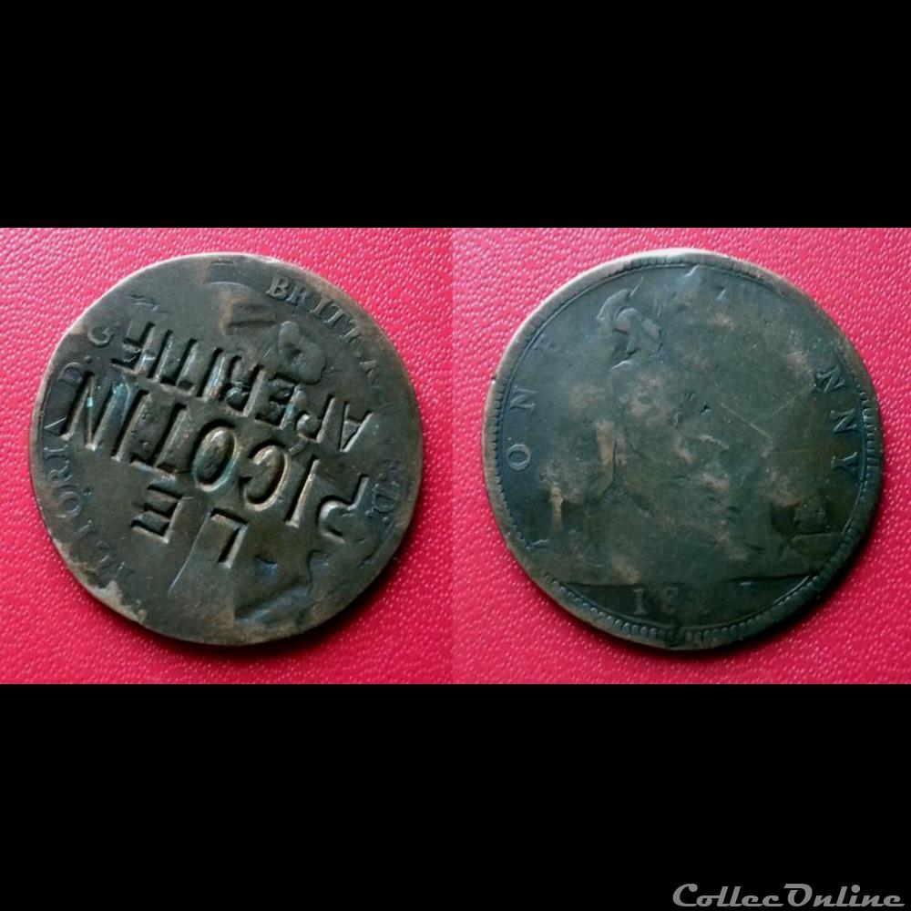 1 Penny Victoria contremarqué "LE PICOTIN APERITIF" monnaie france moderne 1 penny victoria contremarque le picotin aperitif