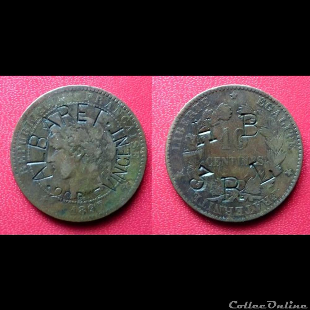 10 Cts Cérès contremarquée " ALBARET 20 RUE VINCENT" monnaie france moderne 10 cts ceres contremarquee albaret 20 rue vincent