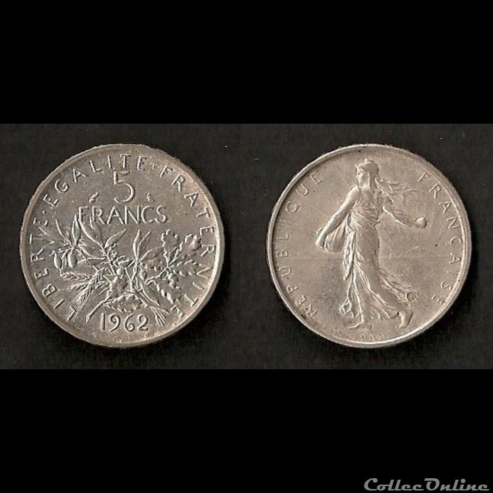 5 Francs Semeuse Argent 1962 monnaie france moderne 5 francs semeuse argent 1962