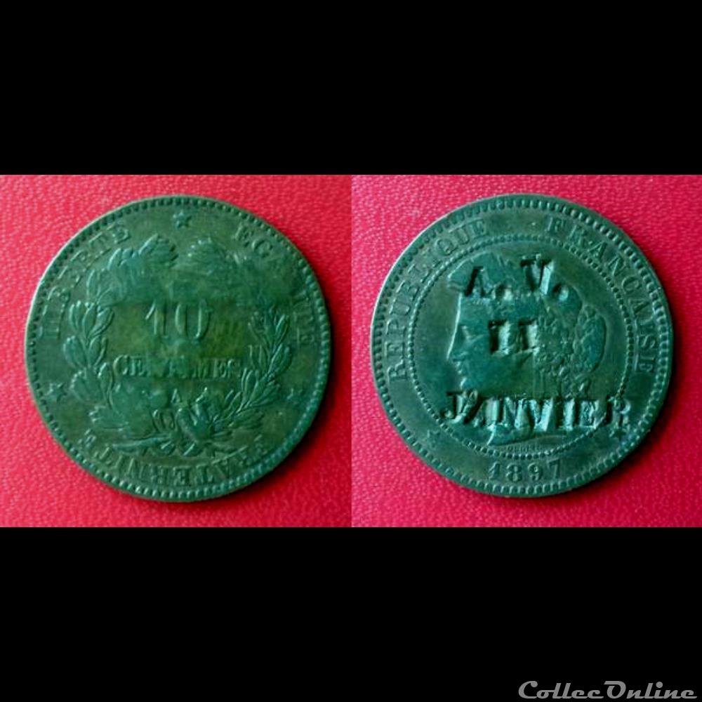10 Cts Cérès Contremarquée "A.V. II JANVIER" monnaie 10 cts ceres contremarquee a v ii janvier