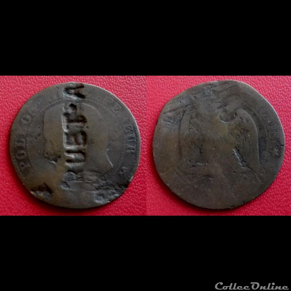 5 Cts Napoléon III Contremarquée "RUET.A" monnaie france moderne 5 cts napoleon iii contremarquee ruet a