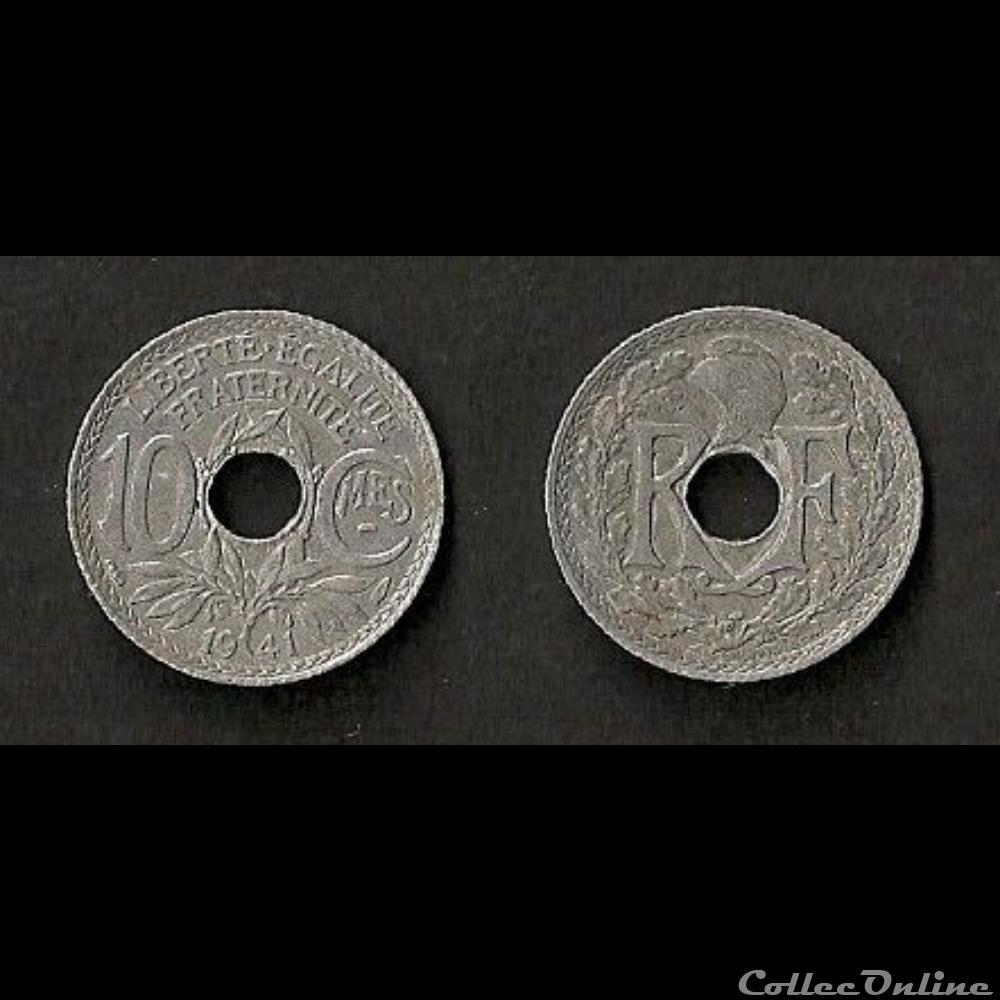 monnaie france moderne 10 cts lindauer zinc 1941 cmes souligne