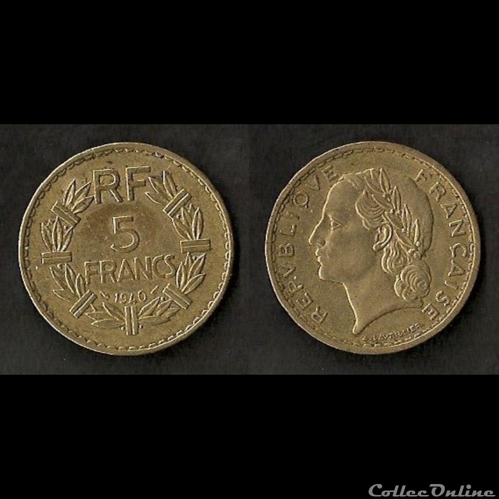5 Francs Lavrillier 1940 monnaie france moderne 5 francs lavrillier 1940