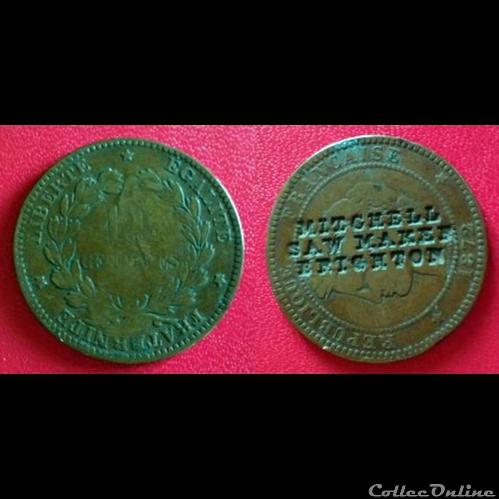 10 Cts Cérès Contremarquée "MITCHELL SAW MAKER BRIGHTON" monnaie france moderne 10 cts ceres contremarquee mitchell saw maker brighton