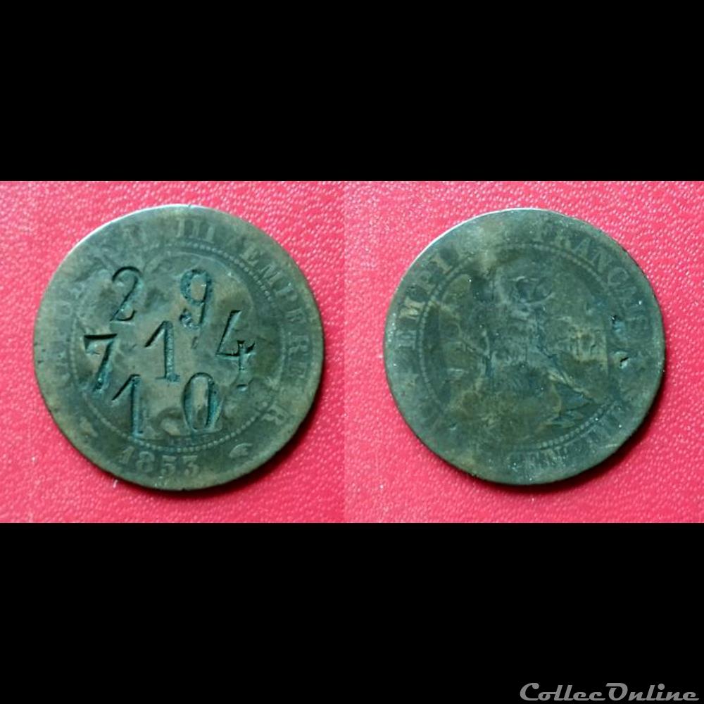 5 Cts Napoléon III contremarquée "29 714 10" monnaie 5 cts napoleon iii contremarquee 29 714 10