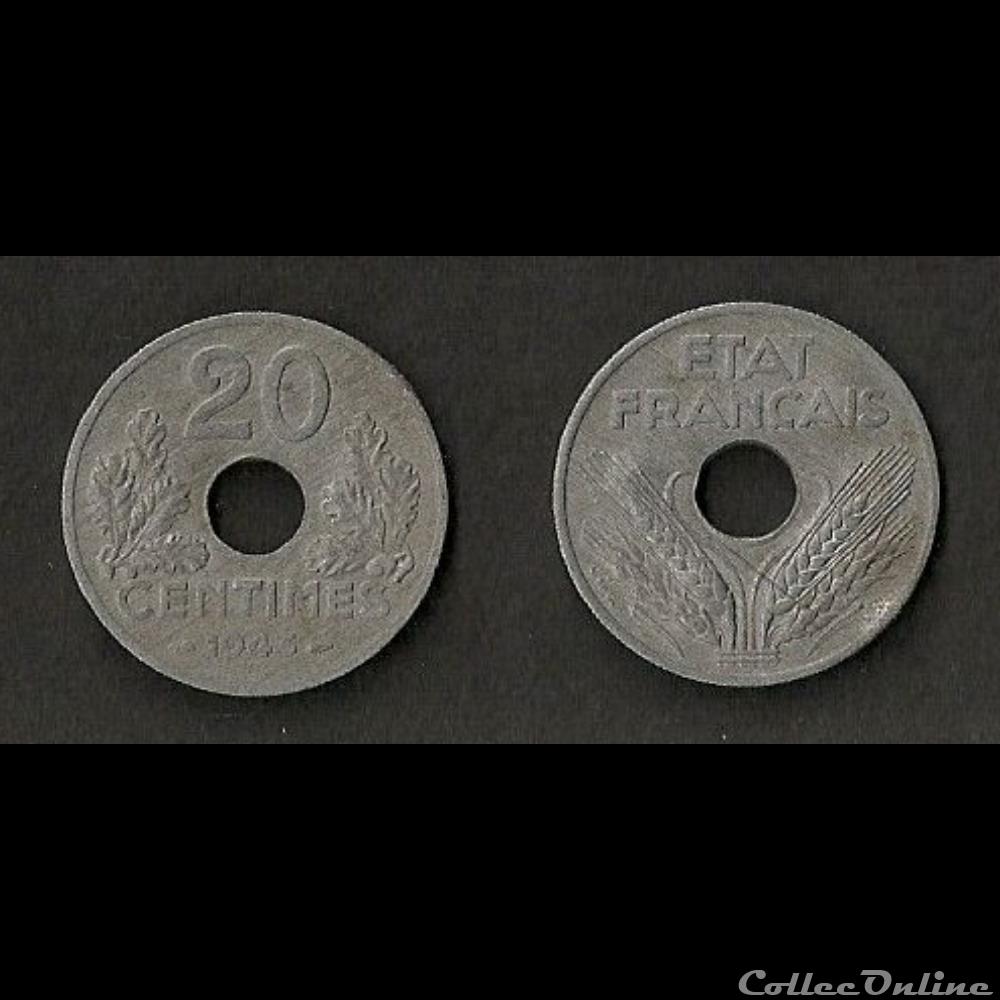20 Cts Etat Français 1943 (Poids Léger) monnaie france moderne 20 cts etat francais 1943 poids leger