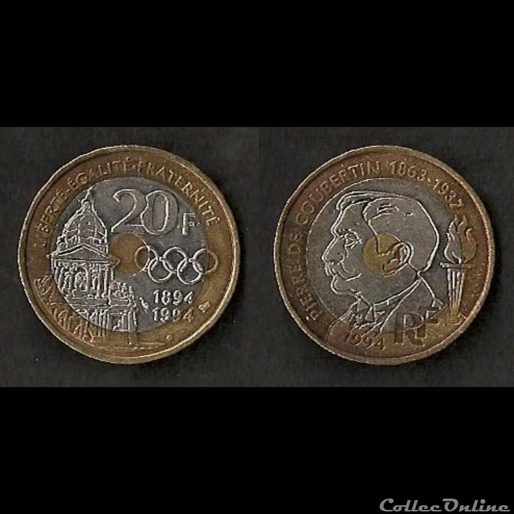 20 Francs Pierre de Coubertin 1994 monnaie france moderne 20 francs pierre de coubertin 1994