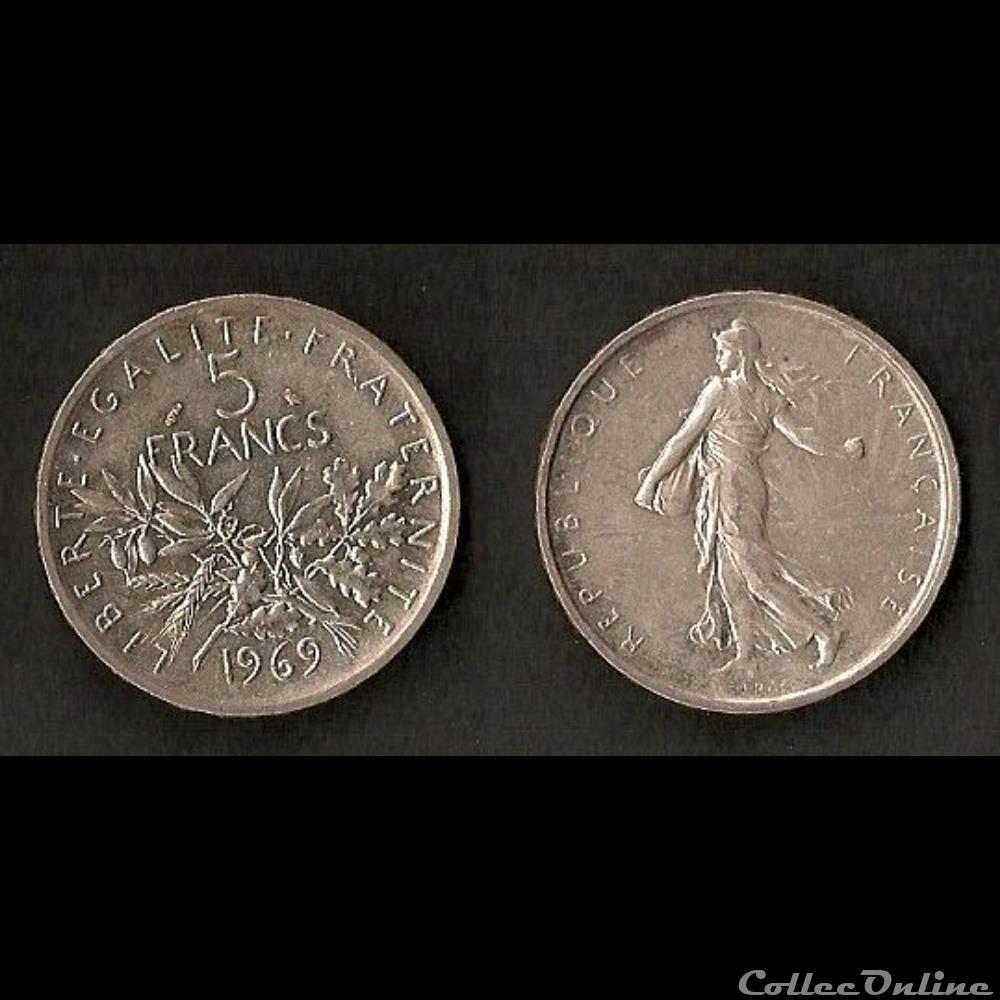 5 Francs Semeuse Argent 1969 monnaie france moderne 5 francs semeuse argent 1969