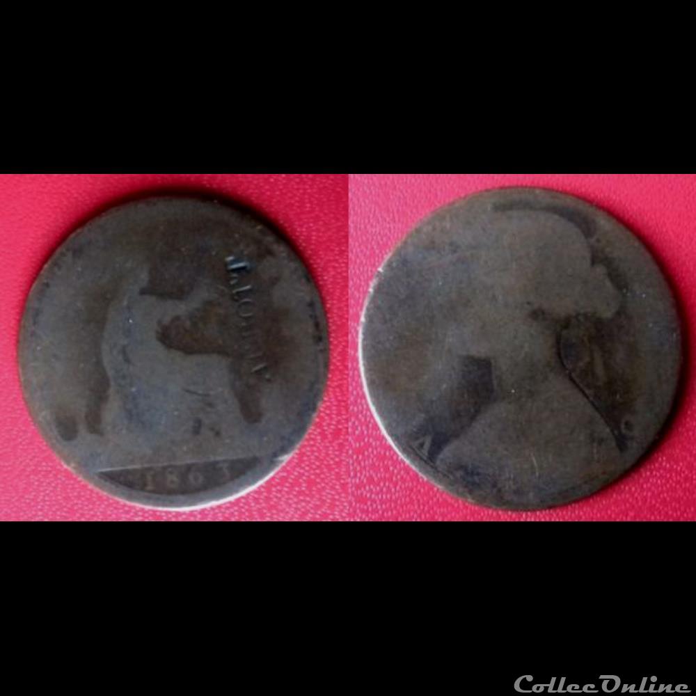 One Penny Victoria de 1863 contremarqué "ABBOTT" monnaie france moderne one penny victoria de 1863 contremarque abbott