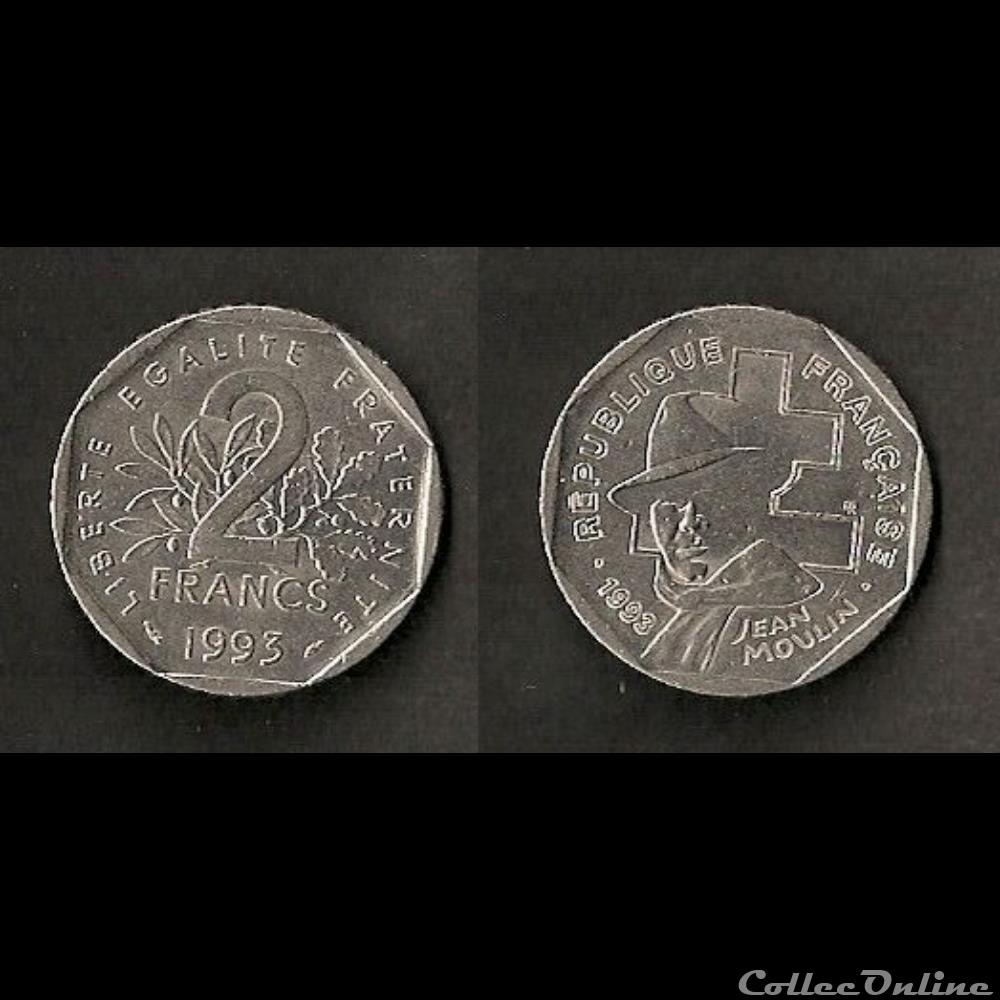 monnaie france moderne 2 francs jean moulin 1993
