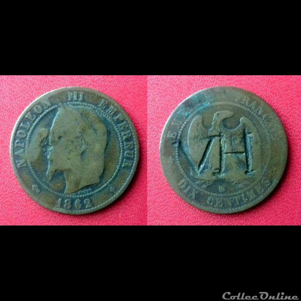 10 Cts Napoléon III Contremarquée "VH" monnaie 10 cts napoleon iii contremarquee vh