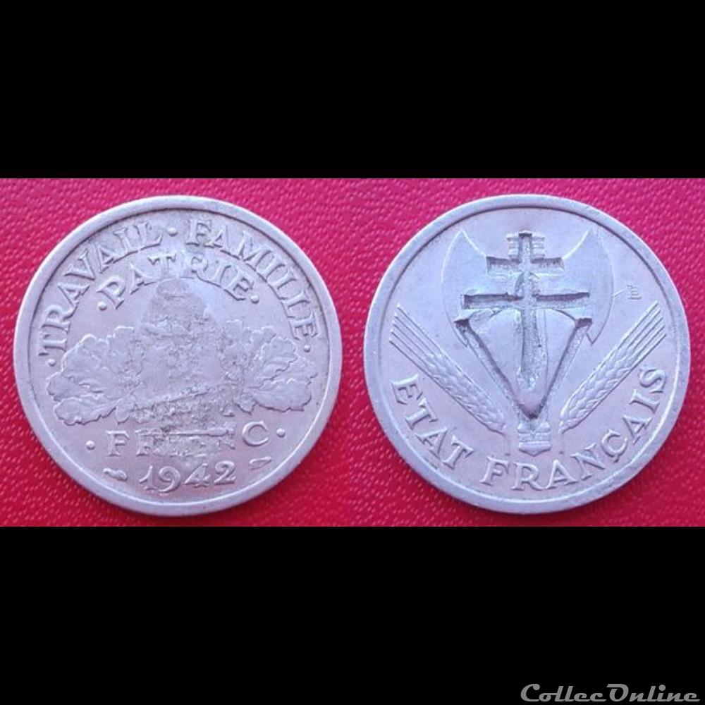 1 Franc Bazor Contremarqué d'une croix de lorraine monnaie france moderne 1 franc bazor contremarque une croix de lorraine
