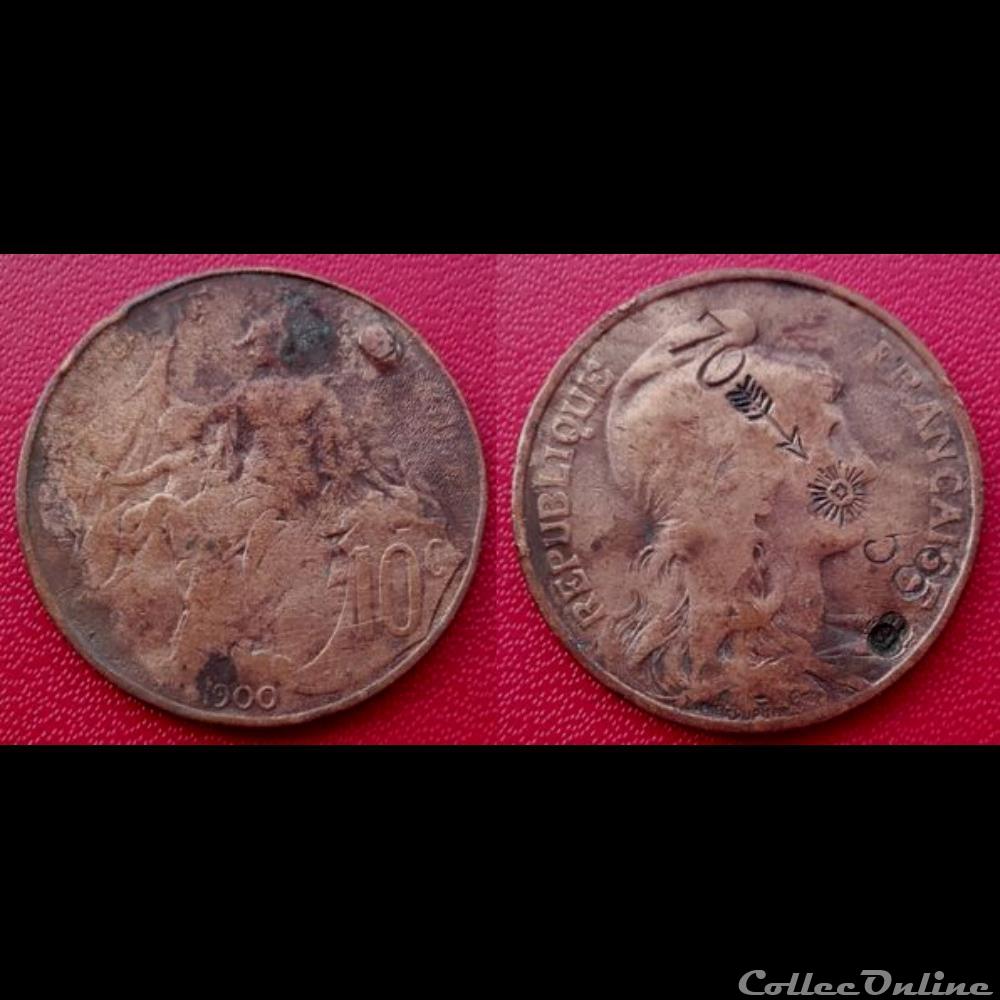 monnaie france moderne 10 cts dupuis contremarquee 70 une fleche une etoile rayonnante 38