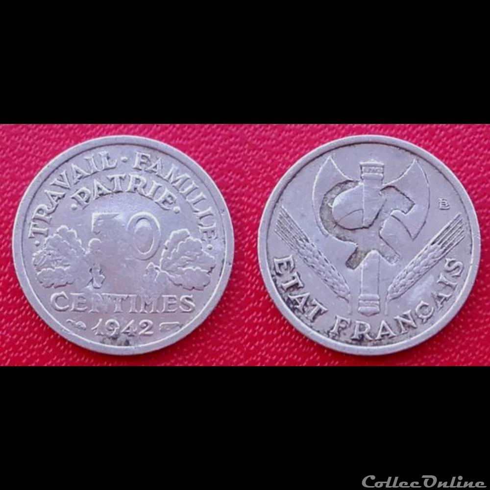 50 cts Bazor 1942 contremarquée d'une faucille et d'un marteau monnaie 50 cts bazor 1942 contremarquee une faucille et un marteau