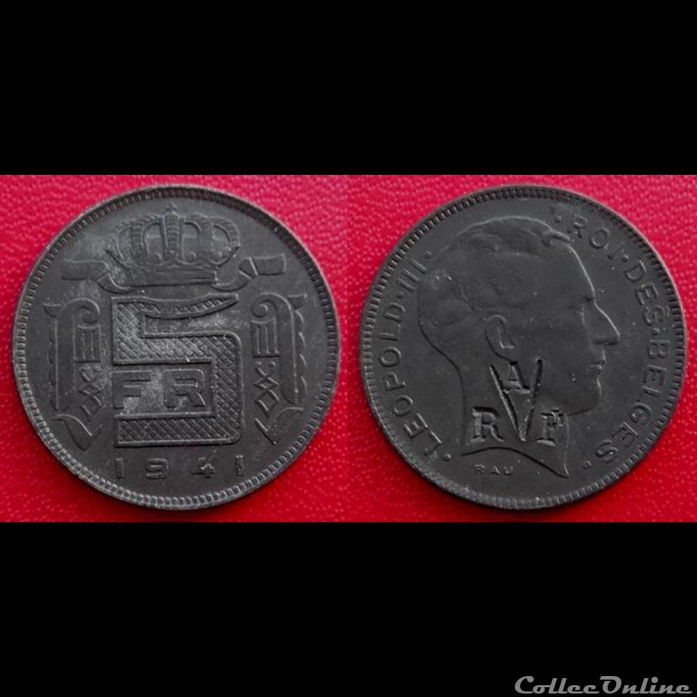 monnaie france feodale 5 francs leopold iii 1941 contremarquee raf