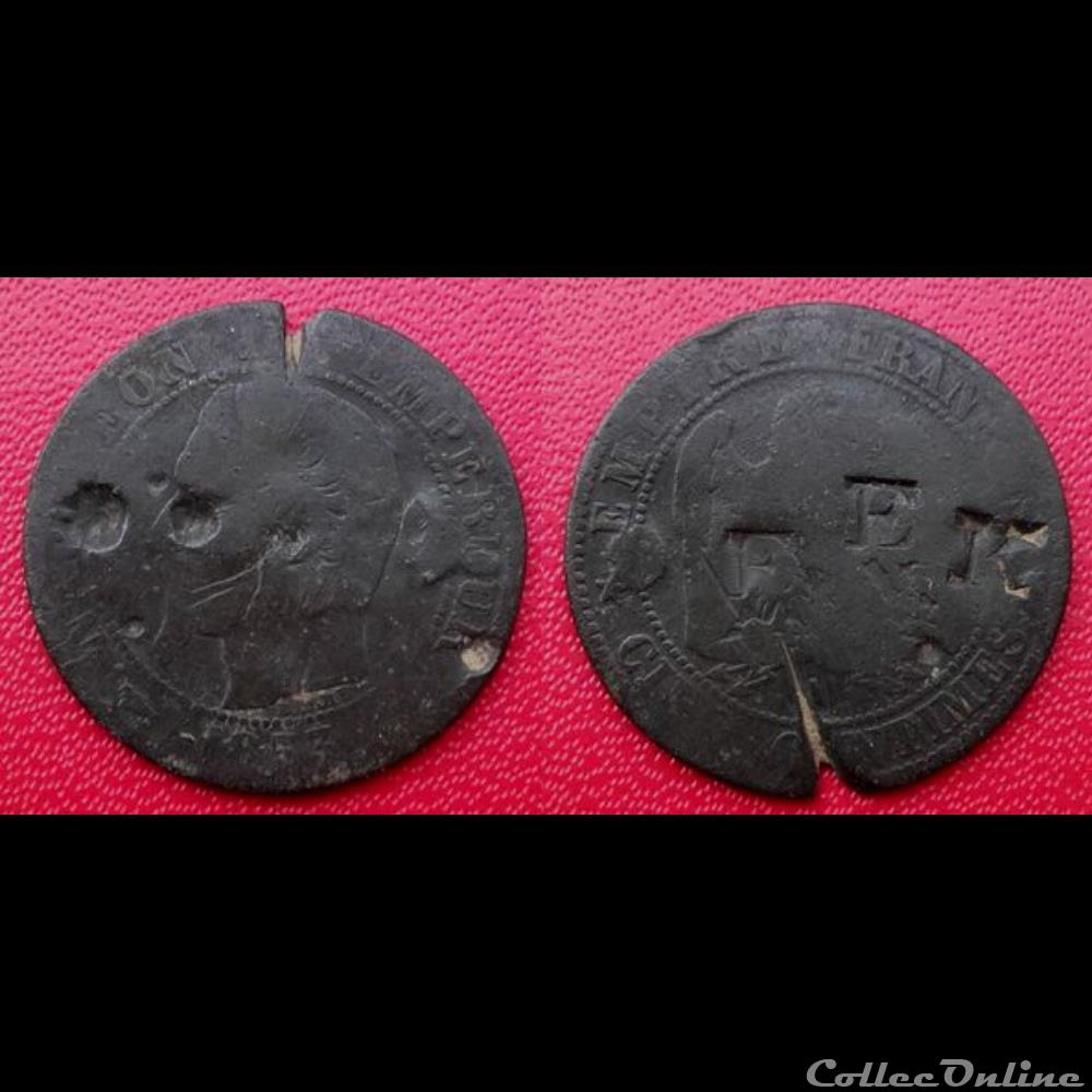 5 Cts Napoléon III Contremarquée "FEK" monnaie france moderne 5 cts napoleon iii contremarquee fek