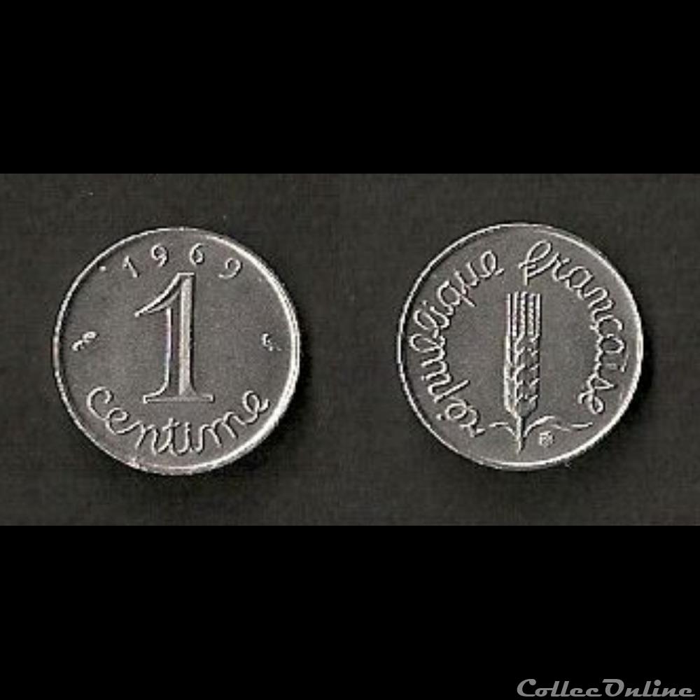 1 Centime Épi 1969 (Variété avec la queue du 2ème "9" plus longue) monnaie france moderne 1 centime epi 1969 variete avec la queue du 2eme 9 plus longue