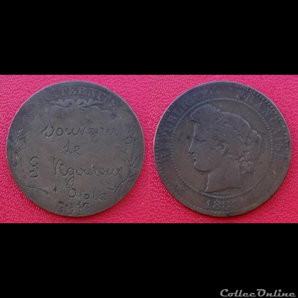 10 Cts Cérès 1888 regravée "Souvenir de G Vigouroux 1er Octobre 1919" monnaie france moderne 10 cts ceres 1888 regravee souvenir de g vigouroux 1er octobre 1919