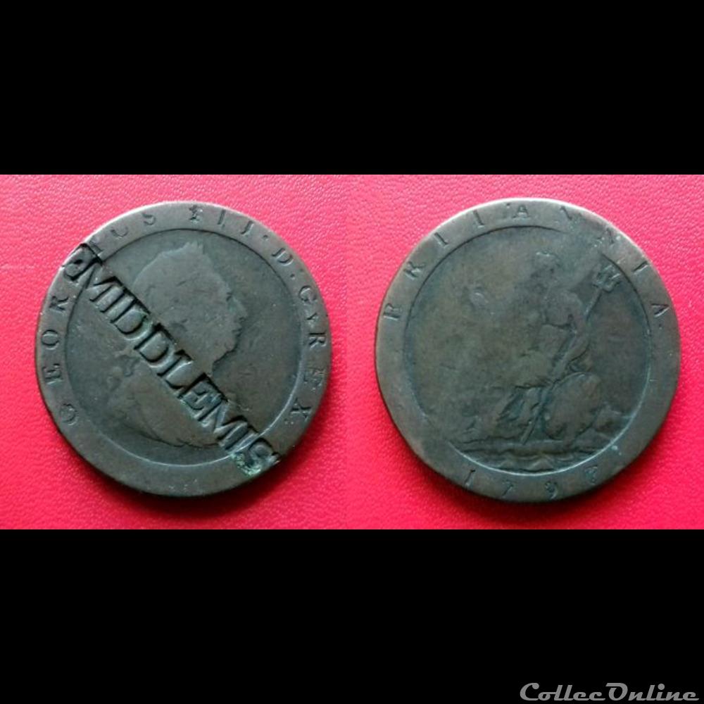 1 Penny Georges III contremarqué "MIDDLEMIS" monnaie france moderne 1 penny georges iii contremarque middlemis