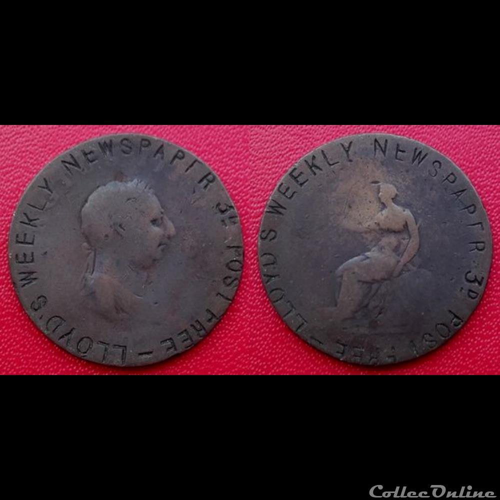 Halfpenny de George III Contremarqué "LLOYD'S WEEKLY NEWSPAPER 3D POST FREE" monnaie france moderne halfpenny de george iii contremarque lloys weekly newspaper 3d post free